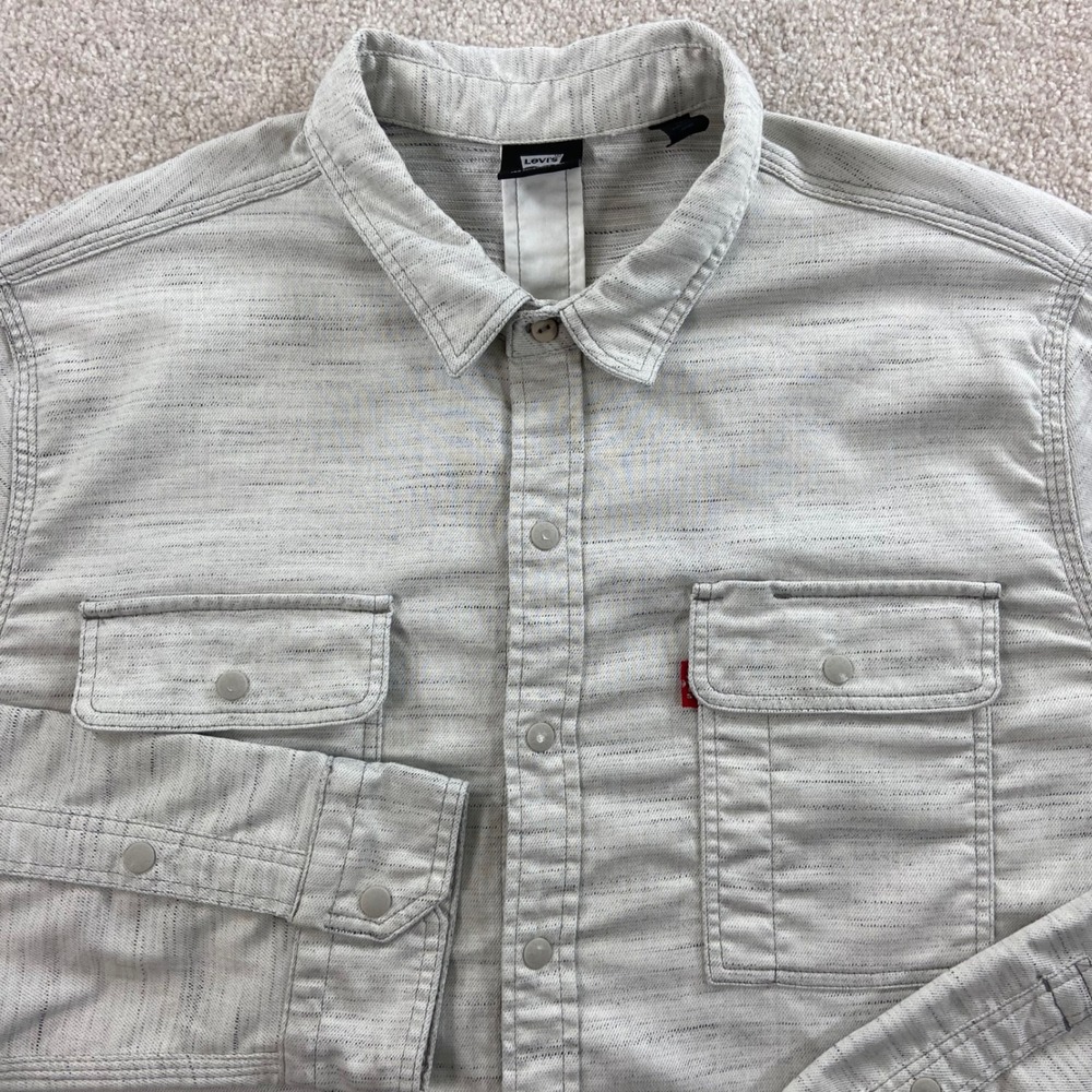 Levis Commuter Button Up Shirt Mens Large Gray Long Sleeve Snap Pocket Stretch